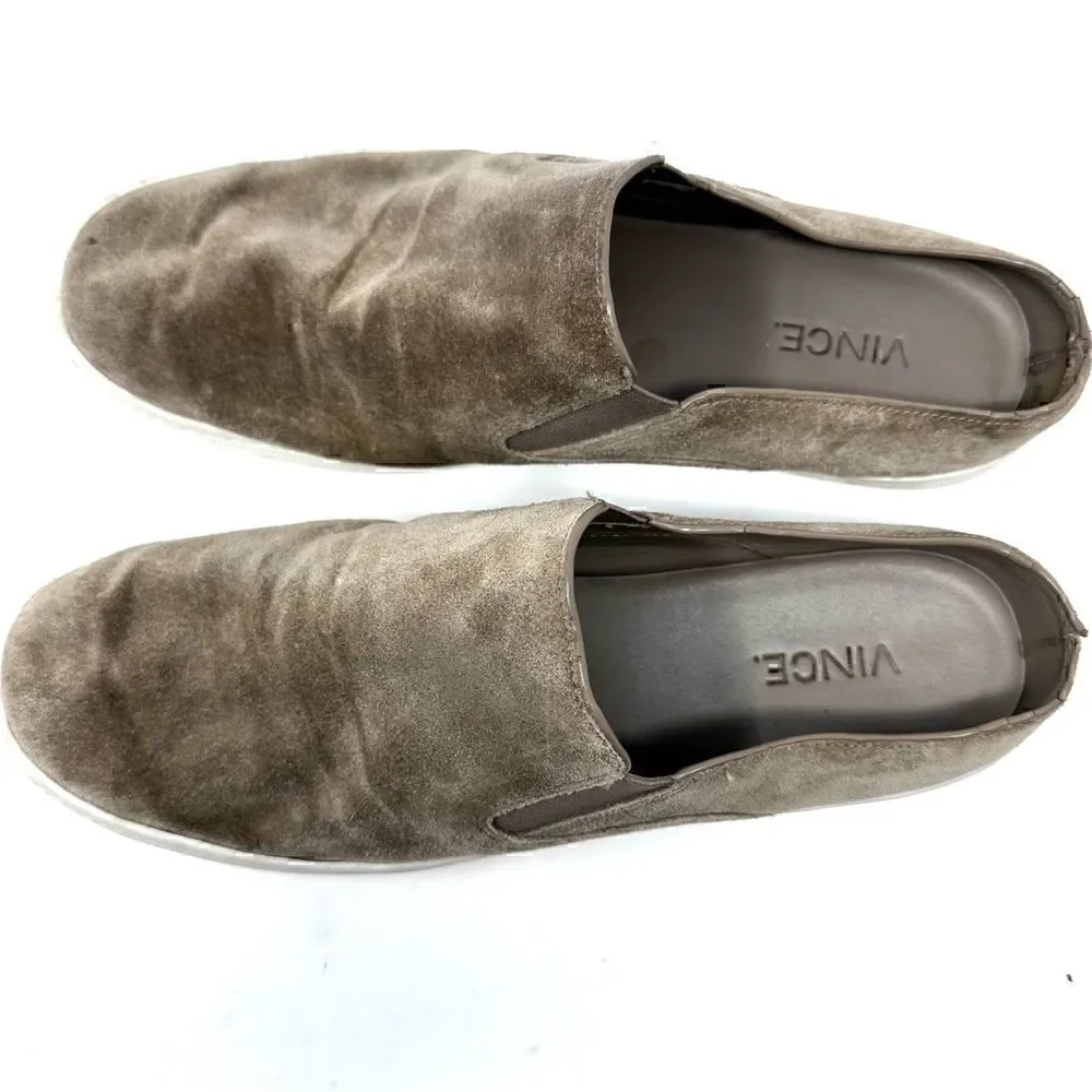 Vince Womens Verrel-2 Brown Beige White Low Top‎ Suede Slip On Sneakers Size 8